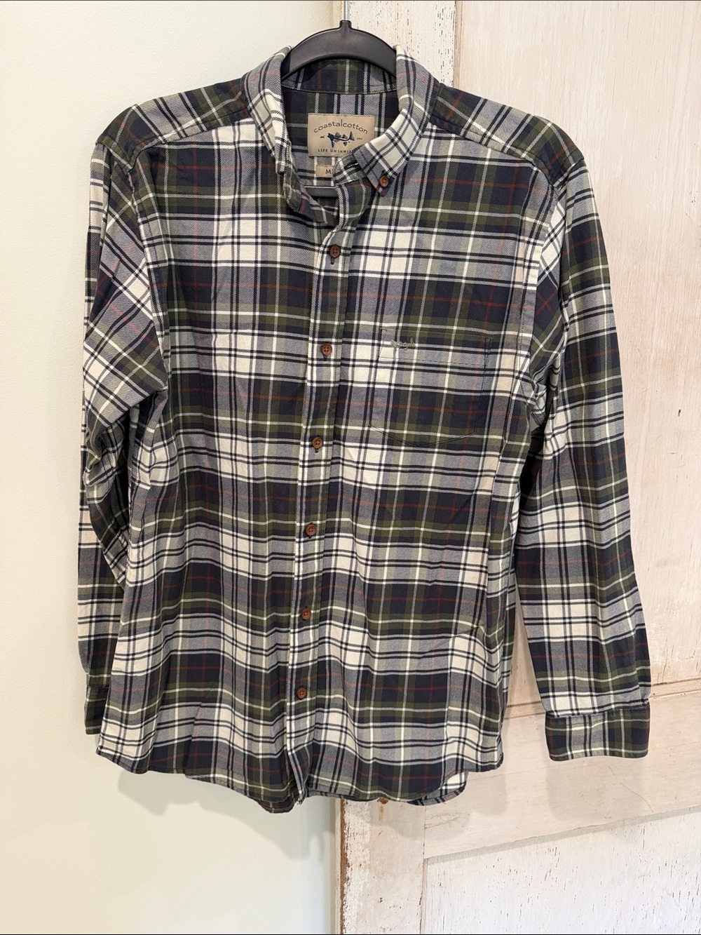 Coastal Cotton Men's Green Plaid Button-Down Shirt